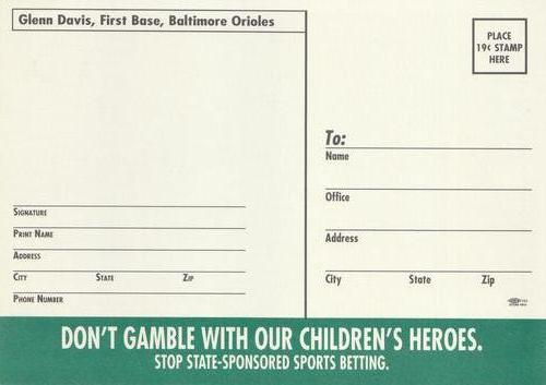 1992 Coalition Against Sports Betting Postcards #NNO Glenn Davis Back