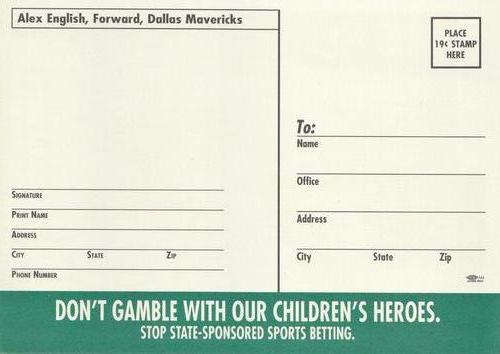 1992 Coalition Against Sports Betting Postcards #NNO Alex English Back