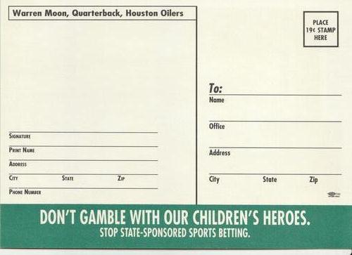1992 Coalition Against Sports Betting Postcards #NNO Warren Moon Back