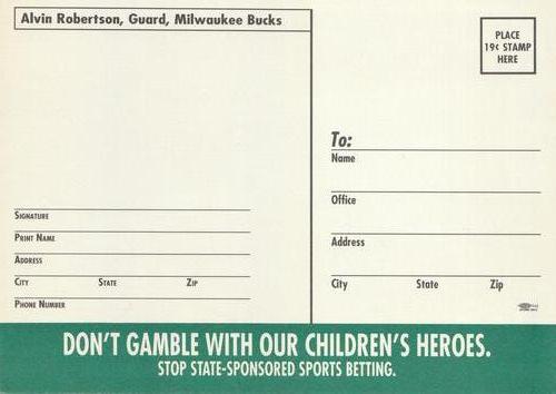 1992 Coalition Against Sports Betting Postcards #NNO Alvin Robertson Back