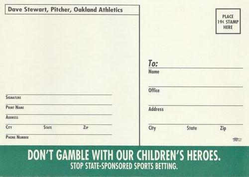 1992 Coalition Against Sports Betting Postcards #NNO Dave Stewart Back