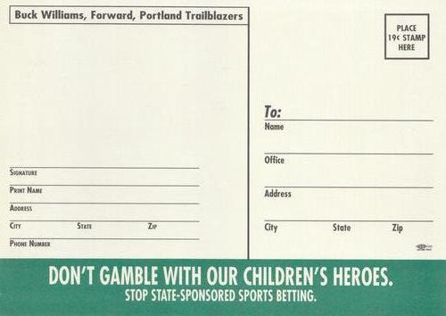 1992 Coalition Against Sports Betting Postcards #NNO Buck Williams Back