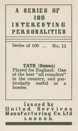 1935 United Services Interesting Personalities #11 Maurice Tate Back