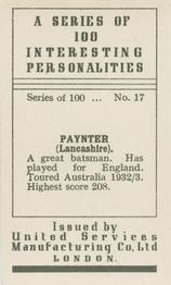 1935 United Services Interesting Personalities #17 Eddie Paynter Back