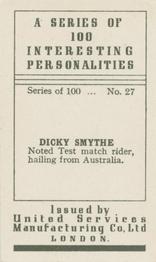 1935 United Services Interesting Personalities #27 Dicky Smythe Back