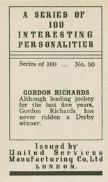 1935 United Services Interesting Personalities #50 Gordon Richards Back