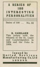 1935 United Services Interesting Personalities #52 Bernard Carslake Back