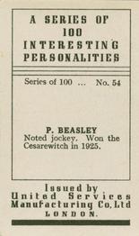 1935 United Services Interesting Personalities #54 Pat Beasley Back