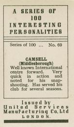 1935 United Services Interesting Personalities #69 George Camsell Back