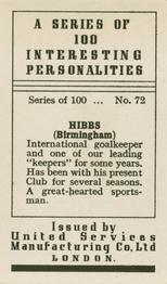 1935 United Services Interesting Personalities #72 Harry Hibbs Back