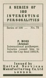 1935 United Services Interesting Personalities #75 Frank Moss Back