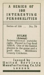 1935 United Services Interesting Personalities #79 Joe Hulme Back