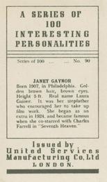 1935 United Services Interesting Personalities #90 Janet Gaynor Back
