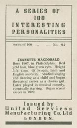 1935 United Services Interesting Personalities #94 Jeanette MacDonald Back