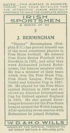 1936 Wills’s Irish Sportsmen #3 Jimmy Bermingham Back
