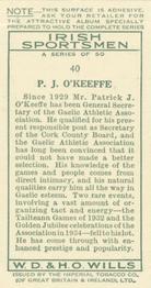 1936 Wills’s Irish Sportsmen #40 P.J. O’Keeffe Back