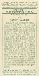 1936 Wills’s Irish Sportsmen #48 James Walsh Back
