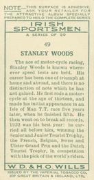 1936 Wills’s Irish Sportsmen #49 Stanley Woods Back