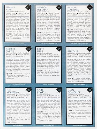 1991 Tuff Stuff Magazine - Panels #25-33 Ramon Martinez / George Foreman / Shawn Kemp / Ed Belfour / Brett Hull / Emmitt Smith / Juan Gonzalez / Carl Lewis / Joe Montana Back