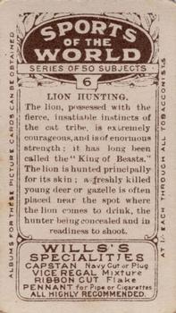 1917 Wills's Sports Of The World #6 Lion Hunting Back
