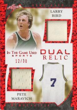 2022 Leaf In The Game Used Sports - Game Used Dual Memorabilia Red Pattern #GDM-14 Larry Bird / Pete Maravich Front
