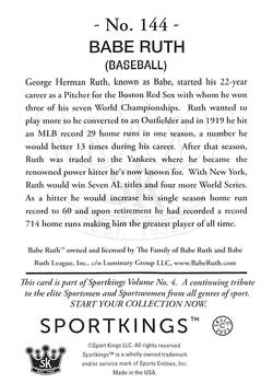 2023 Sportkings Volume 4 - Silver #144 Babe Ruth Back