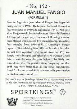 2023 Sportkings Volume 4 - Dark Blue #152 Juan Manuel Fangio Back