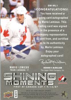2012 Upper Deck All-Time Greats - Shining Moments Signatures #SM-ML1 Mario Lemieux Back