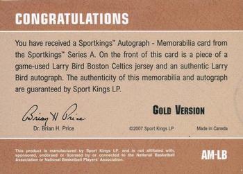 2007 Sportkings Series A - Autograph Memorabilia Gold #AMLB Larry Bird Back