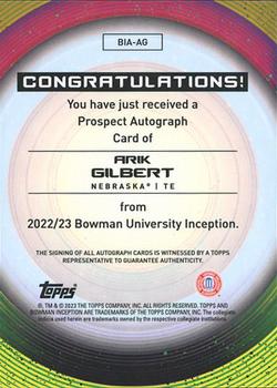 2022-23 Bowman University Inception - Base Autographs #BIA-AG Arik Gilbert Back