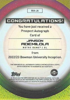 2022-23 Bowman University Inception - Base Autographs #BIA-JA Jayson Ademilola Back