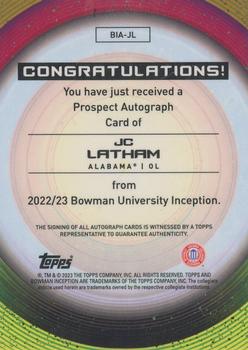 2022-23 Bowman University Inception - Base Autographs #BIA-JL JC Latham Back