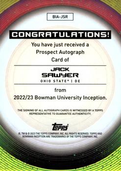 2022-23 Bowman University Inception - Base Autographs #BIA-JSR Jack Sawyer Back