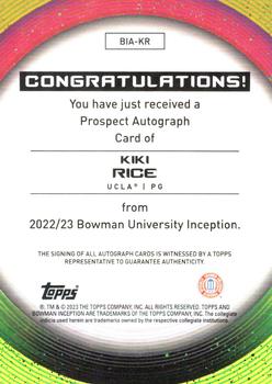 2022-23 Bowman University Inception - Base Autographs #BIA-KR Kiki Rice Back