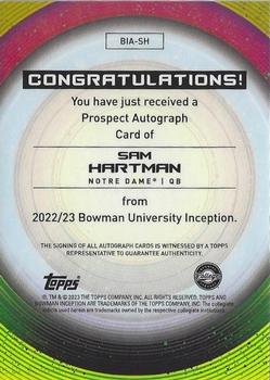 2022-23 Bowman University Inception - Base Autographs #BIA-SH Sam Hartman Back