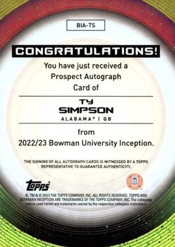 2022-23 Bowman University Inception - Base Autographs #BIA-TS Ty Simpson Back