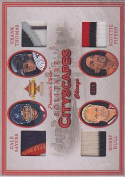 2023 President's Choice Solitaire 2.0 Update - CityScapes Quad - Red #NNO Gale Sayers / Frank Thomas / Bobby Hull / Scottie Pippen Front