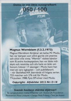 1997 Alfabilder Autographs - Svensk Ishockeys Största Stjärnor Genom Tiderna #E-18 Magnus Wernblom Back