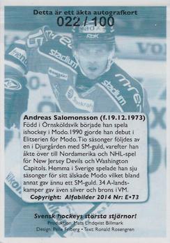 1997 Alfabilder Autographs - Svensk Ishockeys Största Stjärnor Genom Tiderna #E-73 Andreas Salomonsson Back