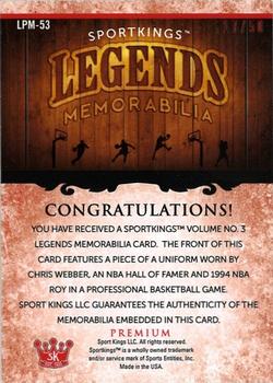 2022 Sportkings Volume 3 - Legends Single Memorabilia Red #LSM-53 Chris Webber Back