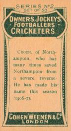 1906 Cohen Weenen Owners Jockeys Footballers Cricketers #NNO George Cooch Back