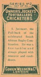 1906 Cohen Weenen Owners Jockeys Footballers Cricketers #NNO Steve Joubert Back