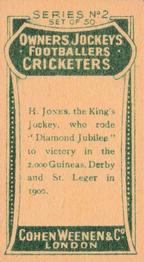 1906 Cohen Weenen Owners Jockeys Footballers Cricketers #NNO Herbert Jones Back