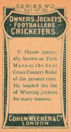 1906 Cohen Weenen Owners Jockeys Footballers Cricketers #NNO Frank Mason Back