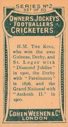 1906 Cohen Weenen Owners Jockeys Footballers Cricketers #NNO H.M. King Edward VII Back
