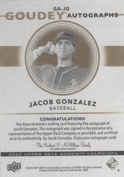 2022 Upper Deck Goodwin Champions - Goudey Autographs #GA-JG Jacob Gonzalez Back