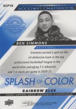 2022 Upper Deck Goodwin Champions - Splash of Color Platinum Rainbow Blue #SCP10 Ben Simmons Back