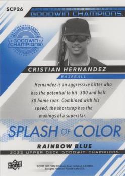 2022 Upper Deck Goodwin Champions - Splash of Color Platinum Rainbow Blue #SCP26 Cristian Hernandez Back