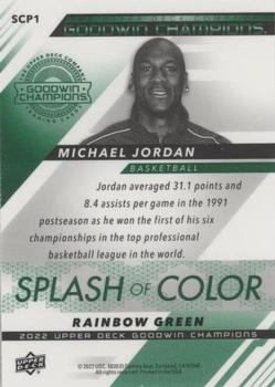 2022 Upper Deck Goodwin Champions - Splash of Color Platinum Rainbow Green #SCP1 Michael Jordan Back