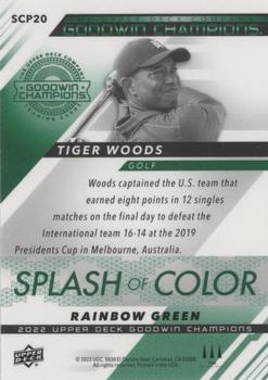 2022 Upper Deck Goodwin Champions - Splash of Color Platinum Rainbow Green #SCP20 Tiger Woods Back